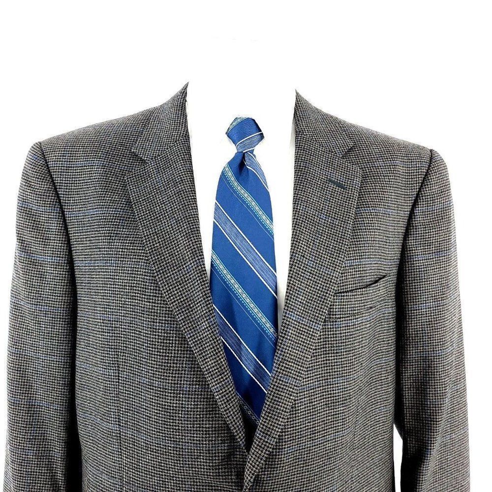 Jos A Bank Traveler's Tweed Wool 2 Button Sport Coat Gray Black Houndstooth 42l